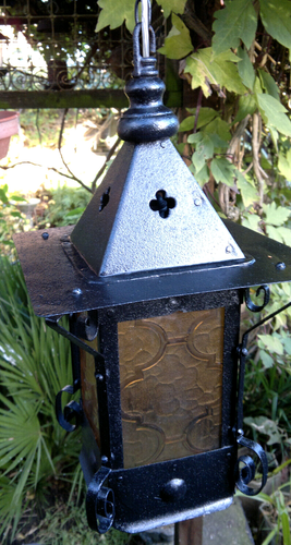 Antique Gothic Arts & Crafts Hanging Hall ~ Porch Lantern Light 28" drop