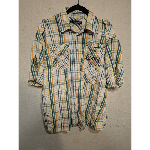 Coogi Plaid Shirt Embroidered Premium Colors Short Sleeve Button Up XL