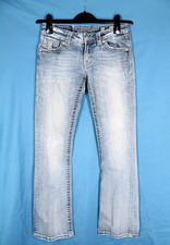 MISS ME Blue Denim RHINESTONE STUD POCKET Low Rise BOOTCUT Western JEANS Sz 27