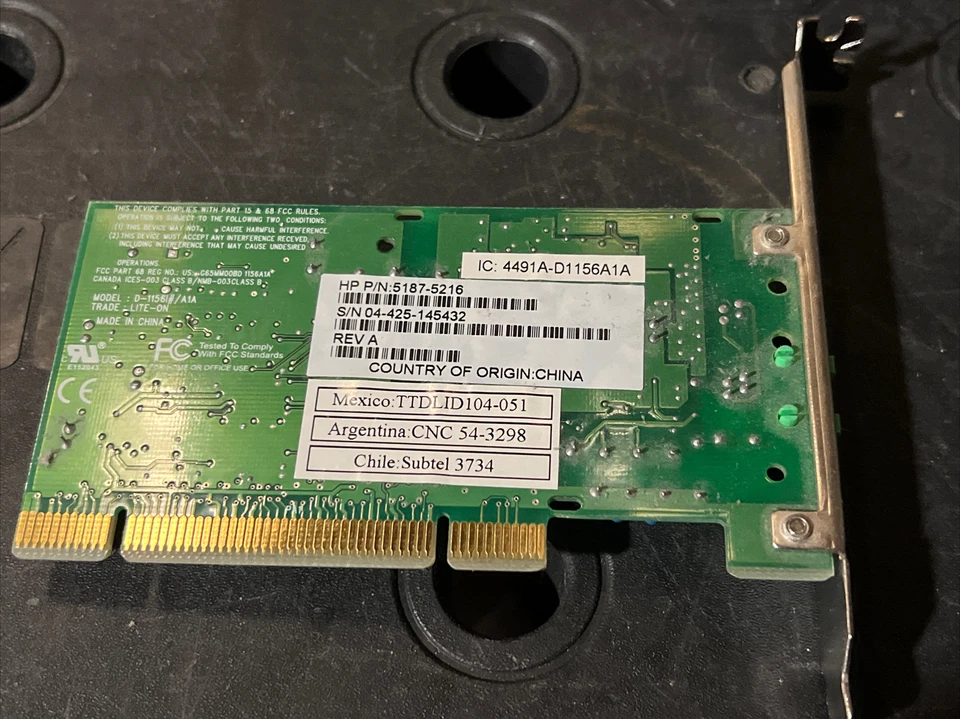 HP 56K DESKTOP FAX MODEM PCI - AGERE SYSTEMS P/N: 5187-5216 REV A - Image 4 of 4