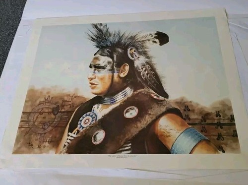 1996 Signed John Balloue native Sioux indian watercolor Print 896 /950 Warrior