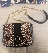 Talbots Leopard Calf Hair & Black Leather Handbag Purse Cross Body 