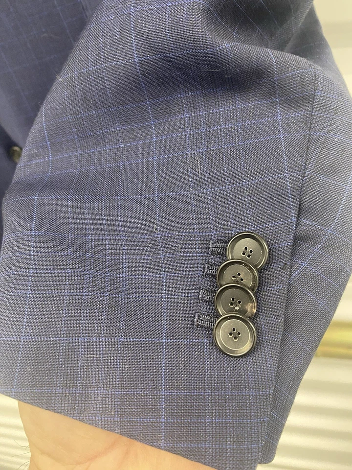 Cesare Attolini Check Navy Suit Cashmere Wool  Men’s Suit  - Image 4 of 4