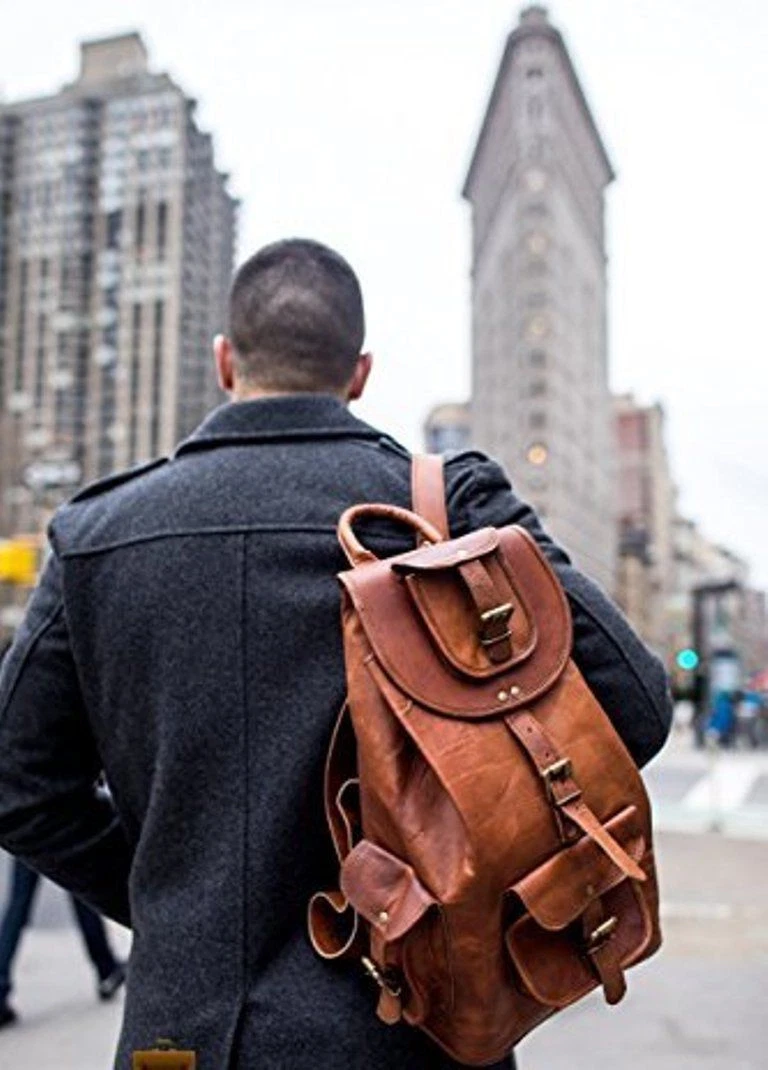 Handmade Genuine Leather Backpack Rucksack Travel Bag For Men's and Women's