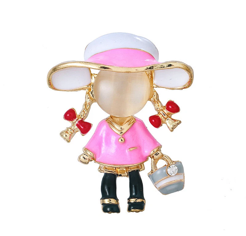 Encantador broche colgante sombrero niña ópalo esmalte rosa para mujer Foto 2 de 3