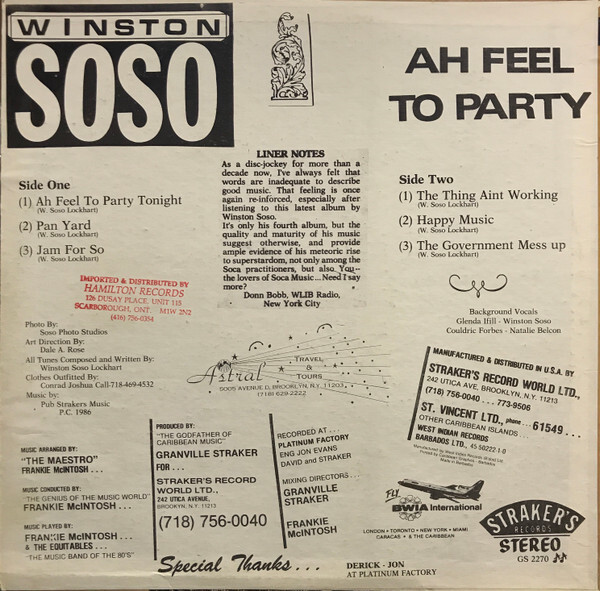 Winston Soso - Ah Feel To Party (LP) | eBay
