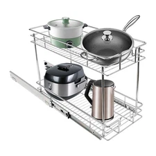 2-Tier Kitchen Cabinet Pull Out Shelf Organizer Drawer Slide Out Storage Basket 