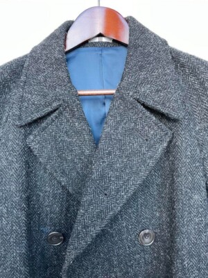suits select Collaboration Harris Tweed Wool Double Chester Belted Coat Gray M
