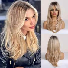 Synthetic Wig Ladies Long Blonde Eight Figure Bangs Layered Wigs Suitable Hair