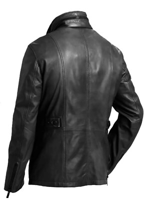 Men's Genuine Lambskin Leather M-65 Field Black Military Desert