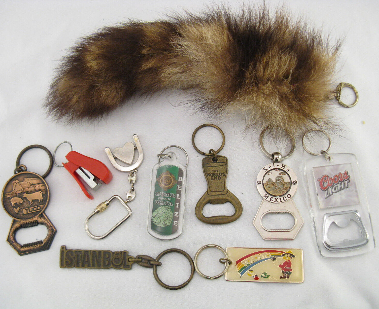 10-Pack Keychain Lot with Tail Stapler – Toronto Mexico Istanbul Souvenir Bottle Openers  -image