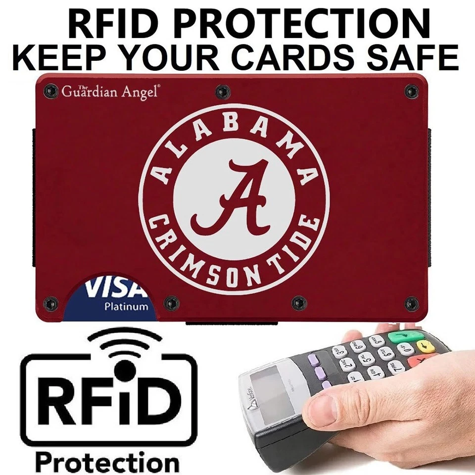 Cartera Alabama Carmesí Marea Grabada Titanio Rojo Bloqueo RFID con Clip D7 Foto 2 de 4