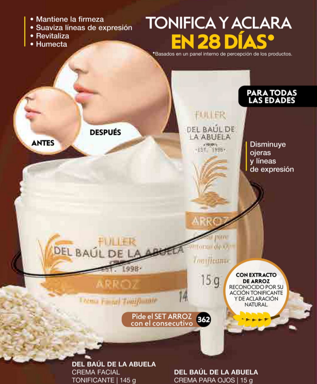 Del Baul de la Abuela Arroz Crema Facial Tonificante + Crema Para Ojos