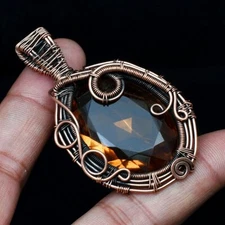 Beautiful Citrine Gemstone Handmade Copper Wire Pendant Jewelry CCP-032