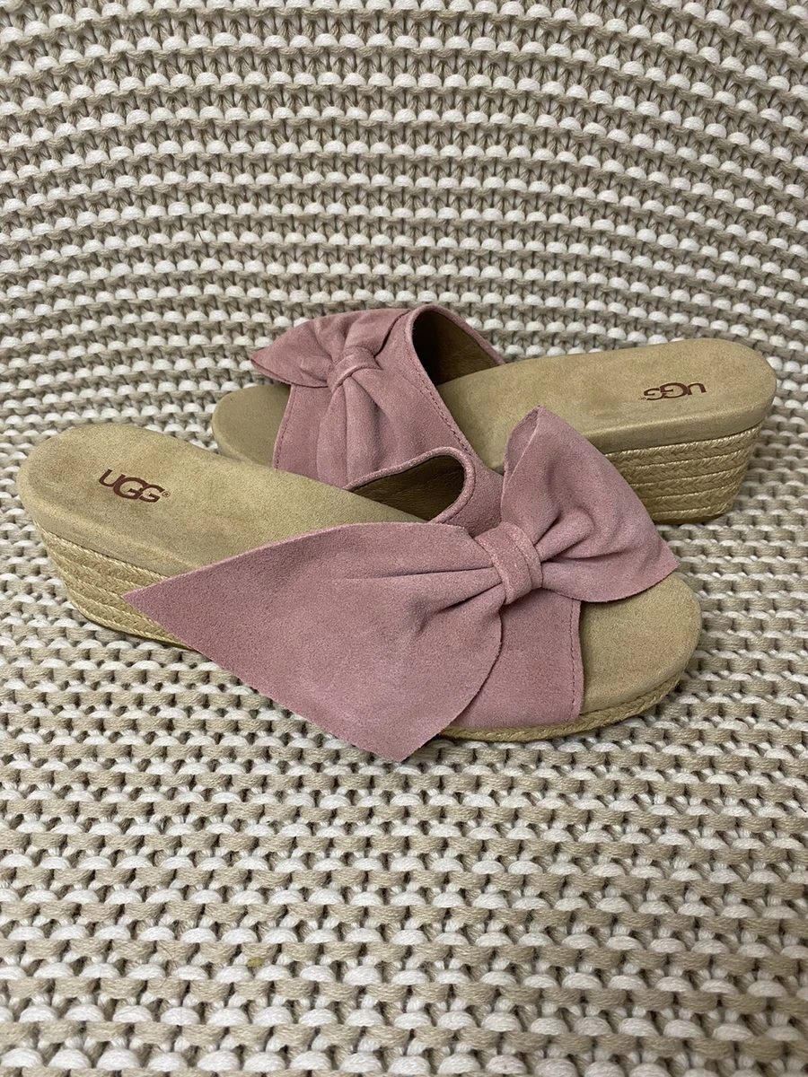 UGG JAYCEE POWDER PINK BOW PLATFORM SLIDE WEDGE SANDALS SIZE US 10