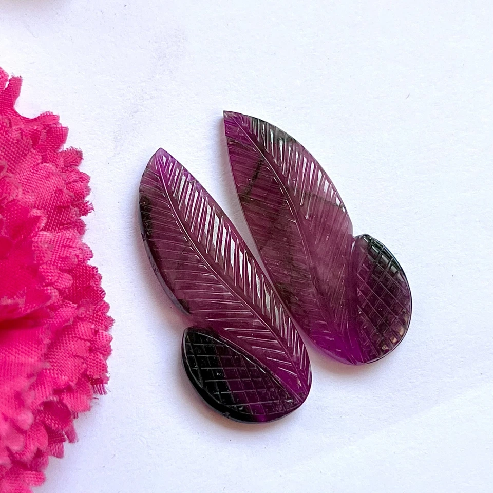 Natural Tourmaline Rabbit Ear Carving pair 64 carats Loose gemstone for Jewelry - Image 3 of 4