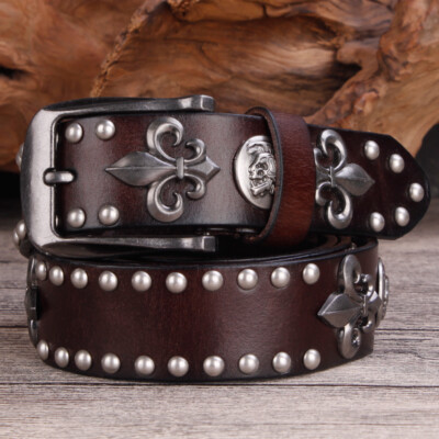 Skull Studded Rivet Metal Punk Rock Belts Waistband Men  display picture 3