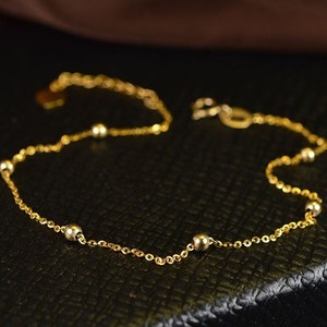 New-Pure-18K-Yellow-Gold-Fine-O-Link-2-5mm-Beads-Chain-Woman-Lucky-Anklet-10-2-034-L