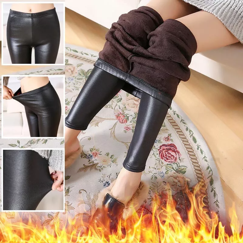 Winter Plus Size Leather Leggings Women Pants High Waist Warm Velvet Large | eBay