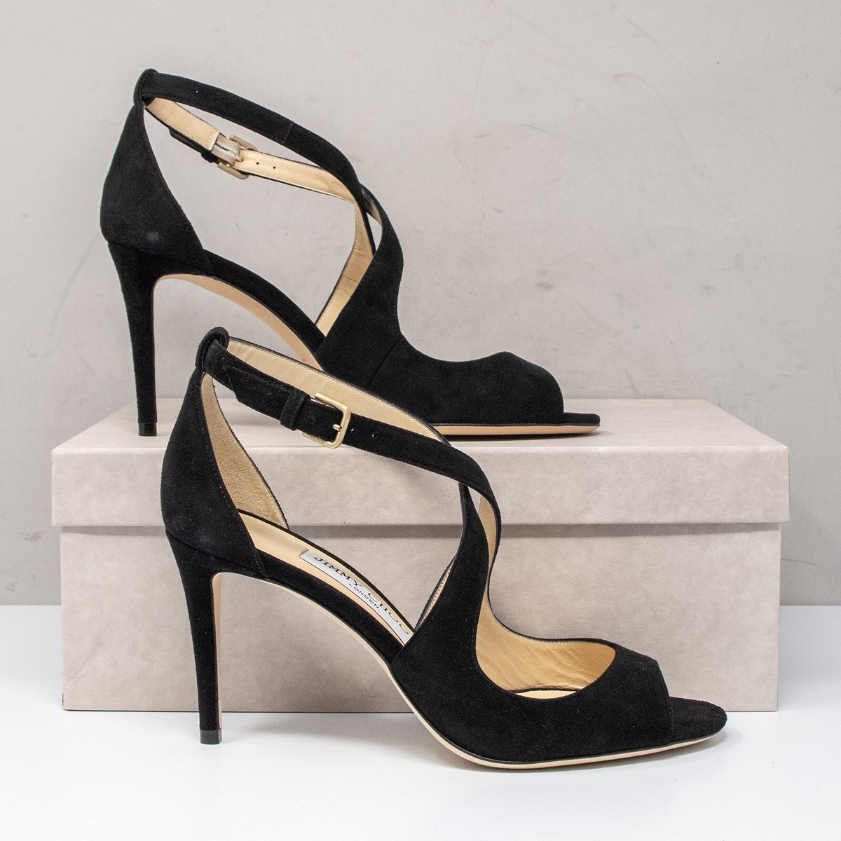 Jimmy Choo★エミリー85 ブラックスエード Jimmy Choo Emily 85, Size 38 (8 US) Black Suede Sandal Heels