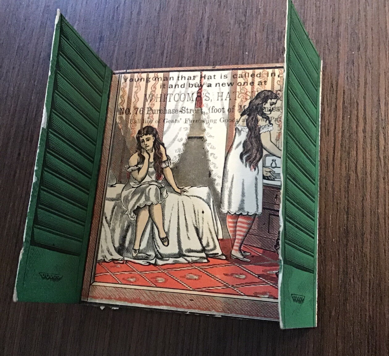 Victorian Era Metamorphic WHITCOMB’S HAT STORE Gents’Furnishing Goods AD