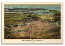 1916 Newark New Jersey Vintage Old Panoramic City Map - 16x24
