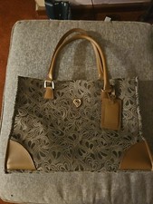 Diane Von Furstenberg, Large 18 x 13, Brown Canvas Carry On Tote Bag with Hearts