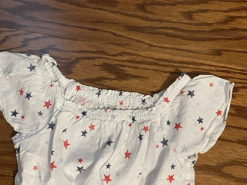 Little Girls Size 7 SO Tie-Front Elastic Neckline Star Patriotic Blouse Top - Picture 2 of 8