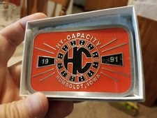 1991 Hy-Capacity Logo Belt Buckle Farm Advertising Humboldt Iowa Made In USA