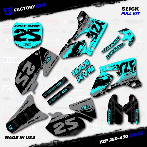 Kit gráfico de carreras gris y cian pulido para Yamaha YZ250F YZ450F 03-05 YZF 250 450 - Imagen 1 de 5