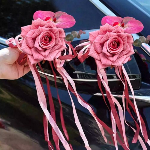 2Pcs Artificial Car Rearview Mirror Ornament Bridal Car Decoration Wedding Room - Picture 4 of 17