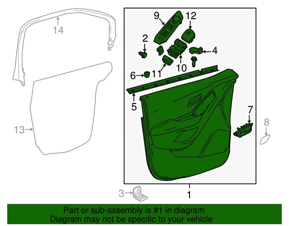 Genuine GM Black Front Passenger Side Door Interior Trim Panel 42729312 Foto 2 de 2