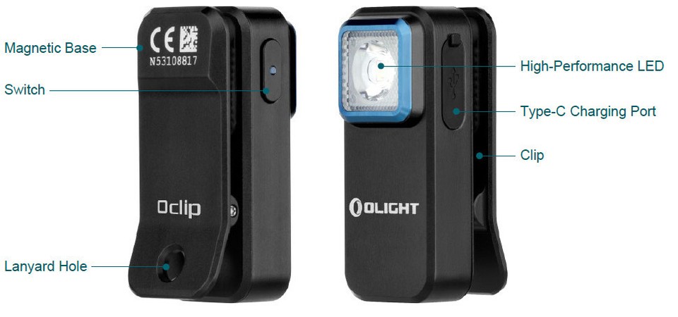 Lampe Olight Oclip Orange — 300 Lumens, Lumière Blanche & Rouge, Portée 70 M