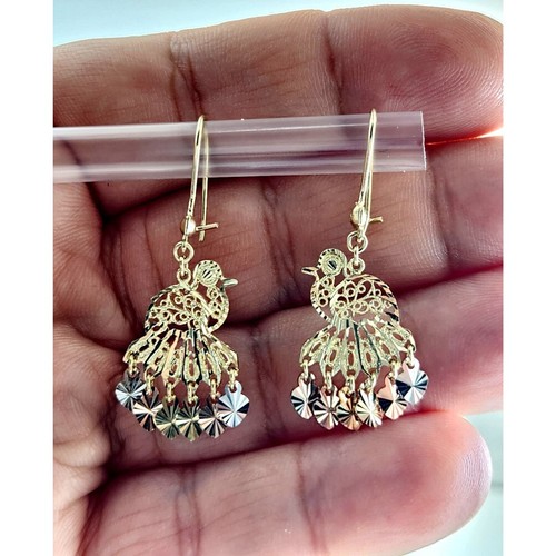 Gypsy Style Earrings Solid 14K Gold Dangeling Chandelier Filigree Butterfly 1" - Picture 7 of 8
