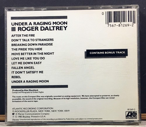 Roger Daltrey Under A Raging Moon CD 1985 Japan Smooth Sided Case The Who - Picture 3 of 3