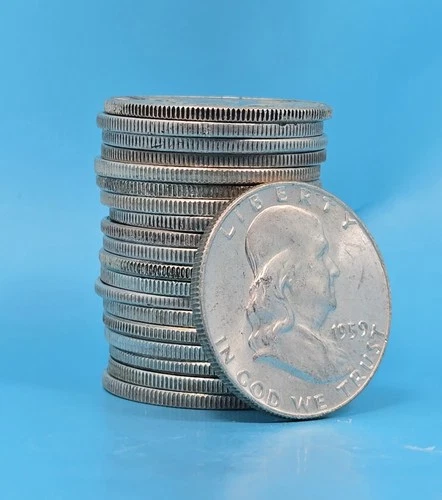 Lot Of 20 US Silver 90% Franklin Liberty Half Dollar Coins 249.6g