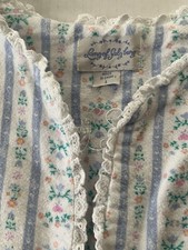 Lanz of Salzburg Womens L Cotton Flannel Nightgown Blue Floral Stripe Heart Lace