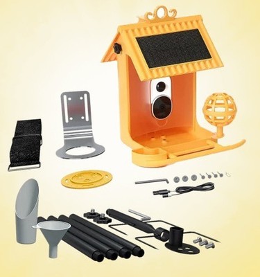 Limitless Hello Birdie Solar Roof Smart Bird Feeder & Accessories w/ Pole Stand