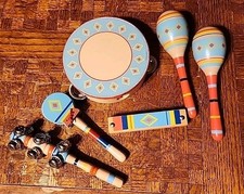Child s Wooden Tambourine Maracas, Bells And Clackers Colorful Sasafras