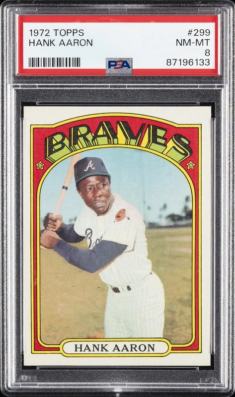 1972 TOPPS #299 HANK AARON PSA 8 BRAVES HIGH END EYE APPEAL