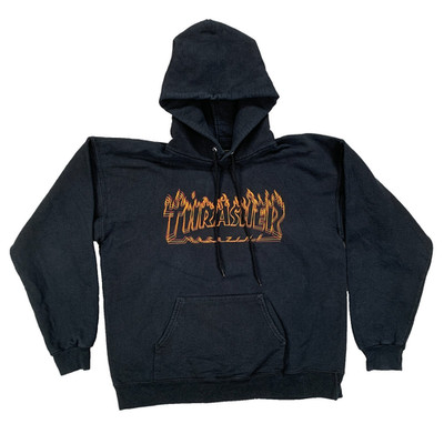 Thrasher Black Flame Skateboard Grafikdruck Pullover Hoodie Herren Größe Medium