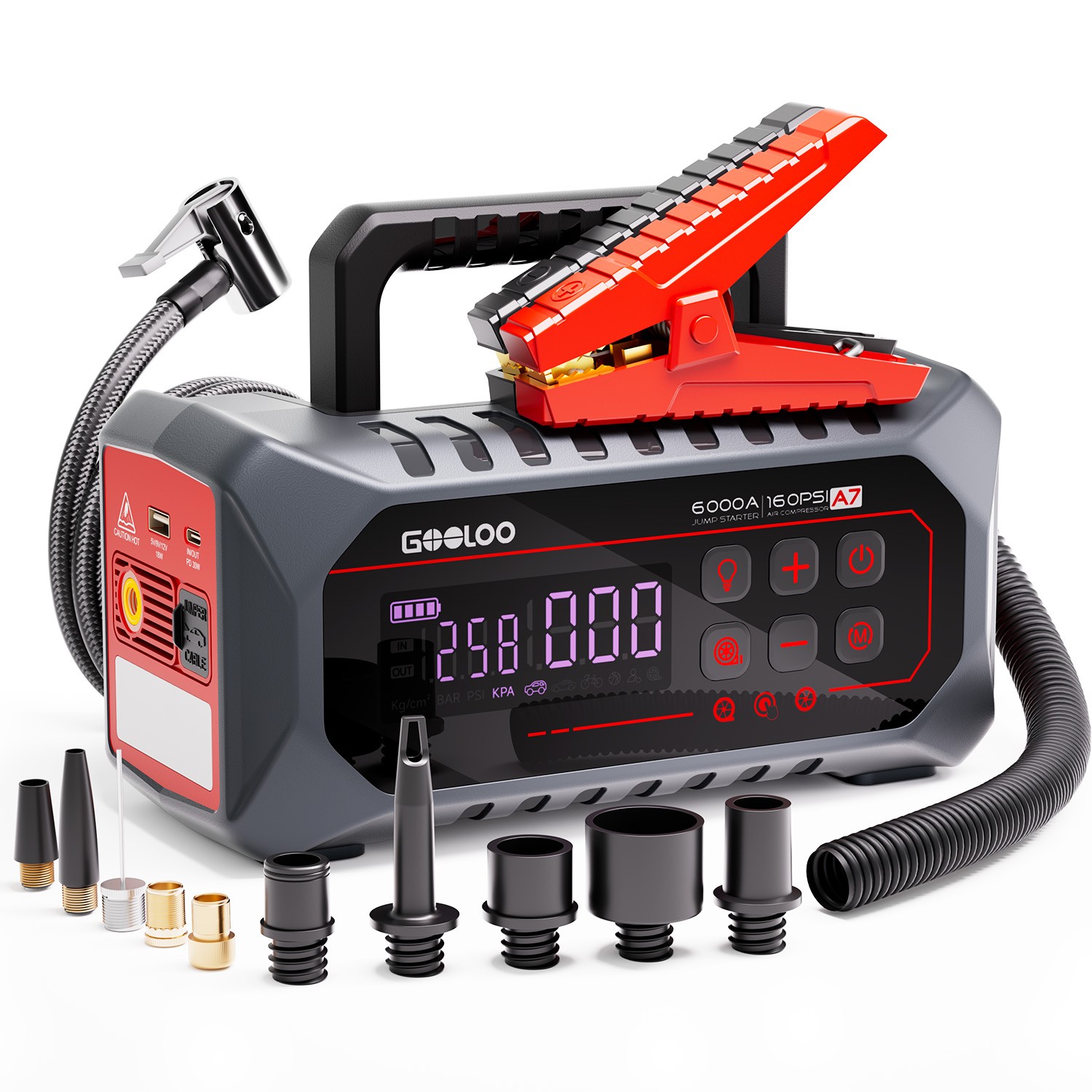 GOOLOO A7 Avviamento 6000A Supersafe Jump Starter 12V Booster con Riempitore Pneumatici