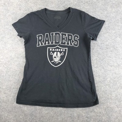 Las Vegas Raiders Shirt Womens Medium Black V Neck Short Sleeve Graphic Stretch