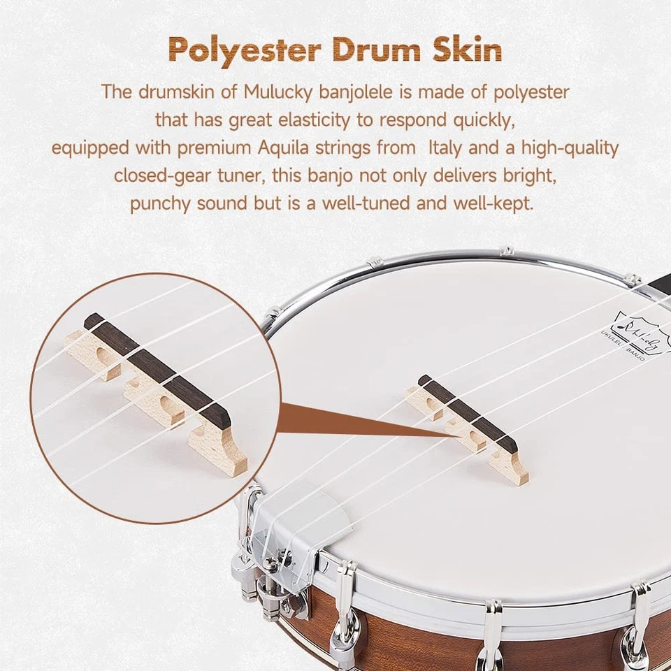 Ukelele Banjo 4 Cuerdas | Banjolele 23" Madera Sapele con Cabeza Remo y Correa de Nylon... Foto 3 de 4