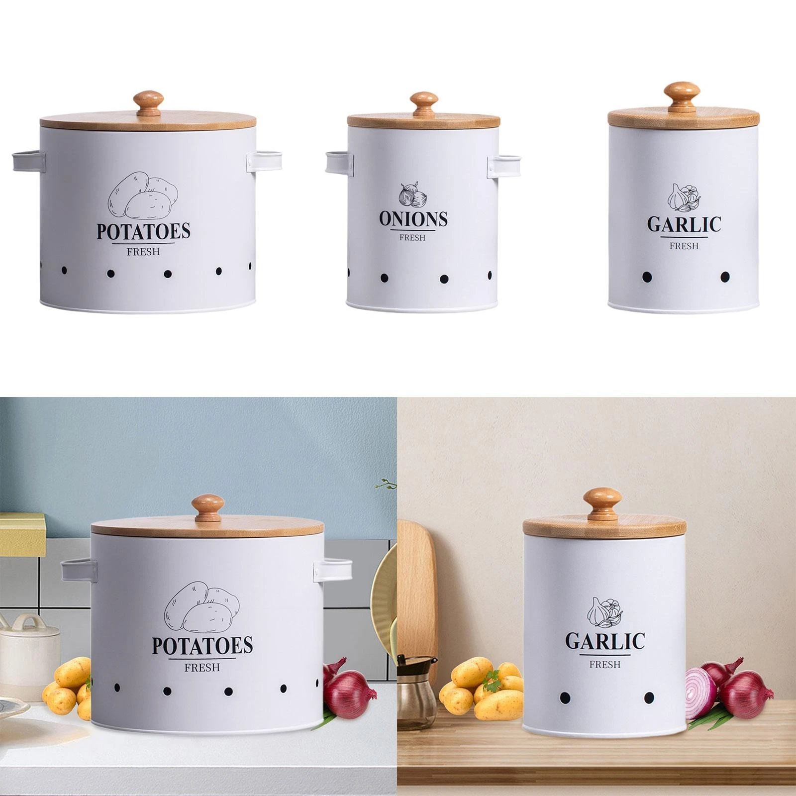 Vegetable Storage Canister Rustic Storage Box Farmhouse Jar Aerating Holes