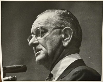 1966 Lyndon B. Johnson Speaking at Microphone Detroit Original Type 1 Photo 7x9