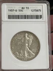 1937-D Liberty Walking Half Dollar 50C ANACS AU55 Old Soap Box Holder