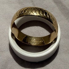 Gold Tone Engraved Metal Band Ring Size 12 Si...