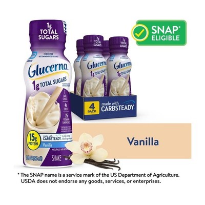 Glucerna Vanilla Pack of 4 Diabetic Protein Shake 10 fl oz Bottles