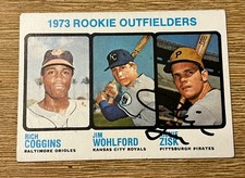 1973 Topps Baseball Card Coggins Wohlford Richie Zisk Autograph Rookie OFs #611. rookie card picture